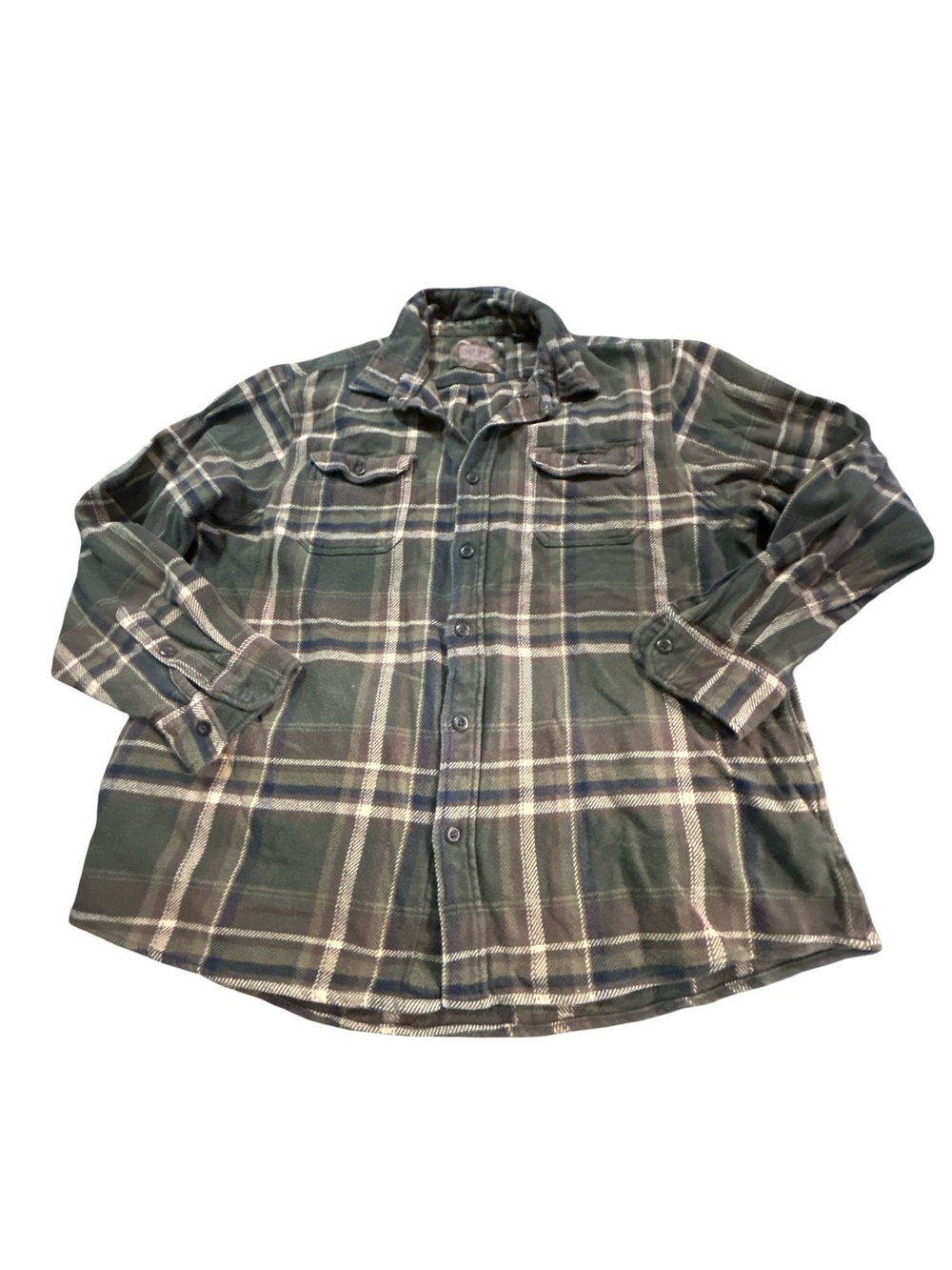 Orvis Heavyweight Flannel Cabincore XXL Work Shirt Green Olive Plaid Button Down